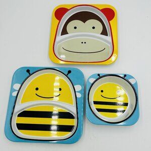 Skip Hop Zoo 8.5" Plates and 5.5" Bowl Bumble Bee Monkey Melamine PVC Free